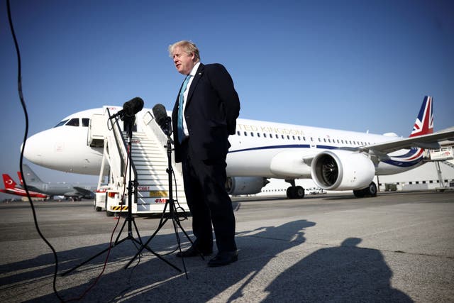 <p>Prime Minister Boris Johnson addresses the media after arriving in Brussels (Henry Nicholls/PA)</p>