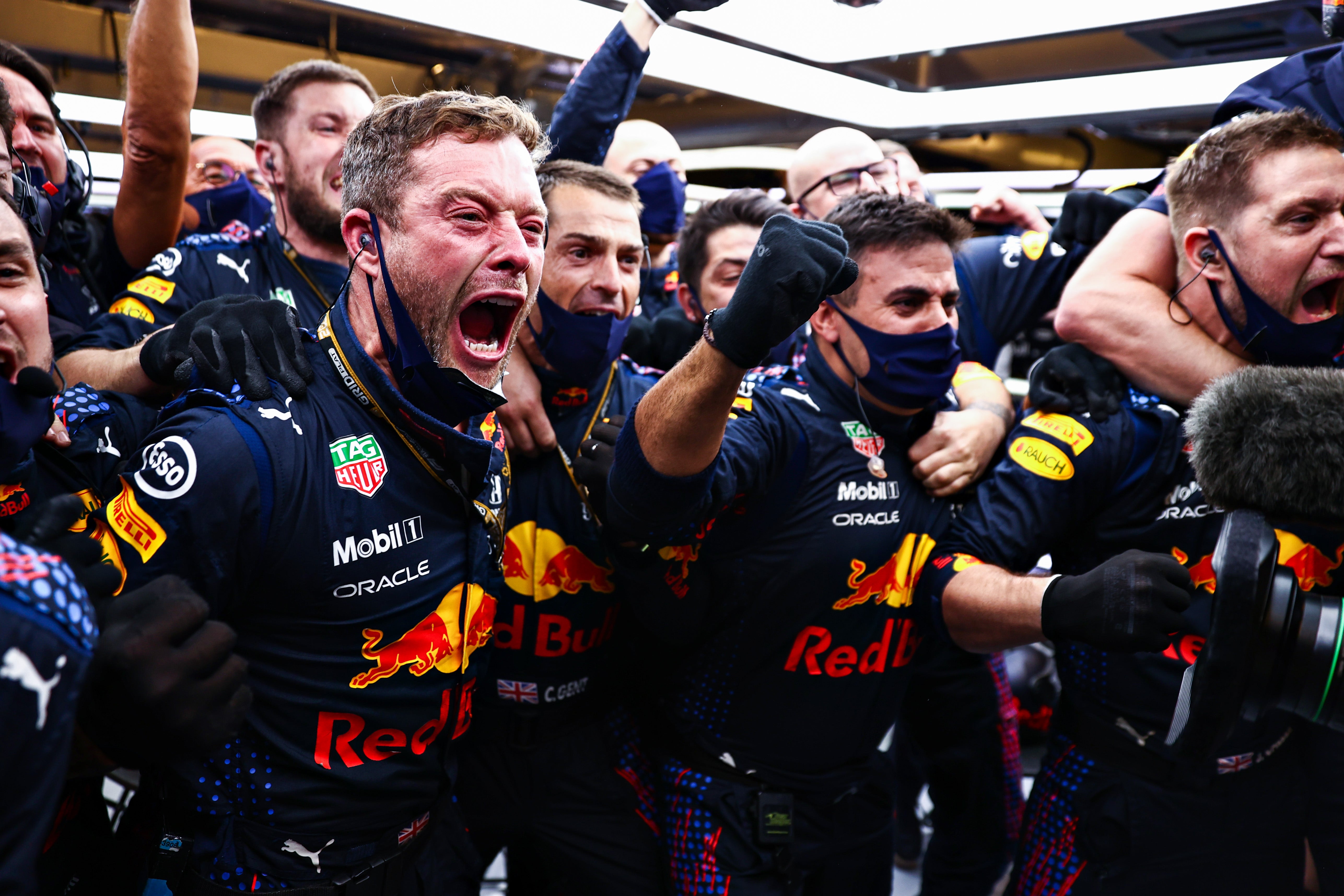 ...and celebrate as Verstappen takes the lead on the final lap