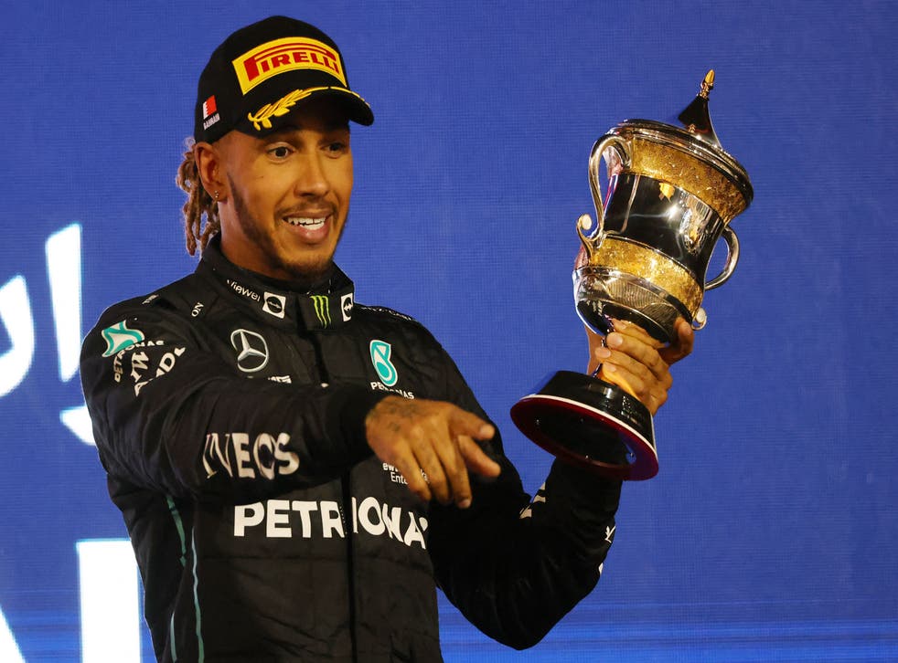 <p>Lewis Hamilton finished third in Bahrain</p>