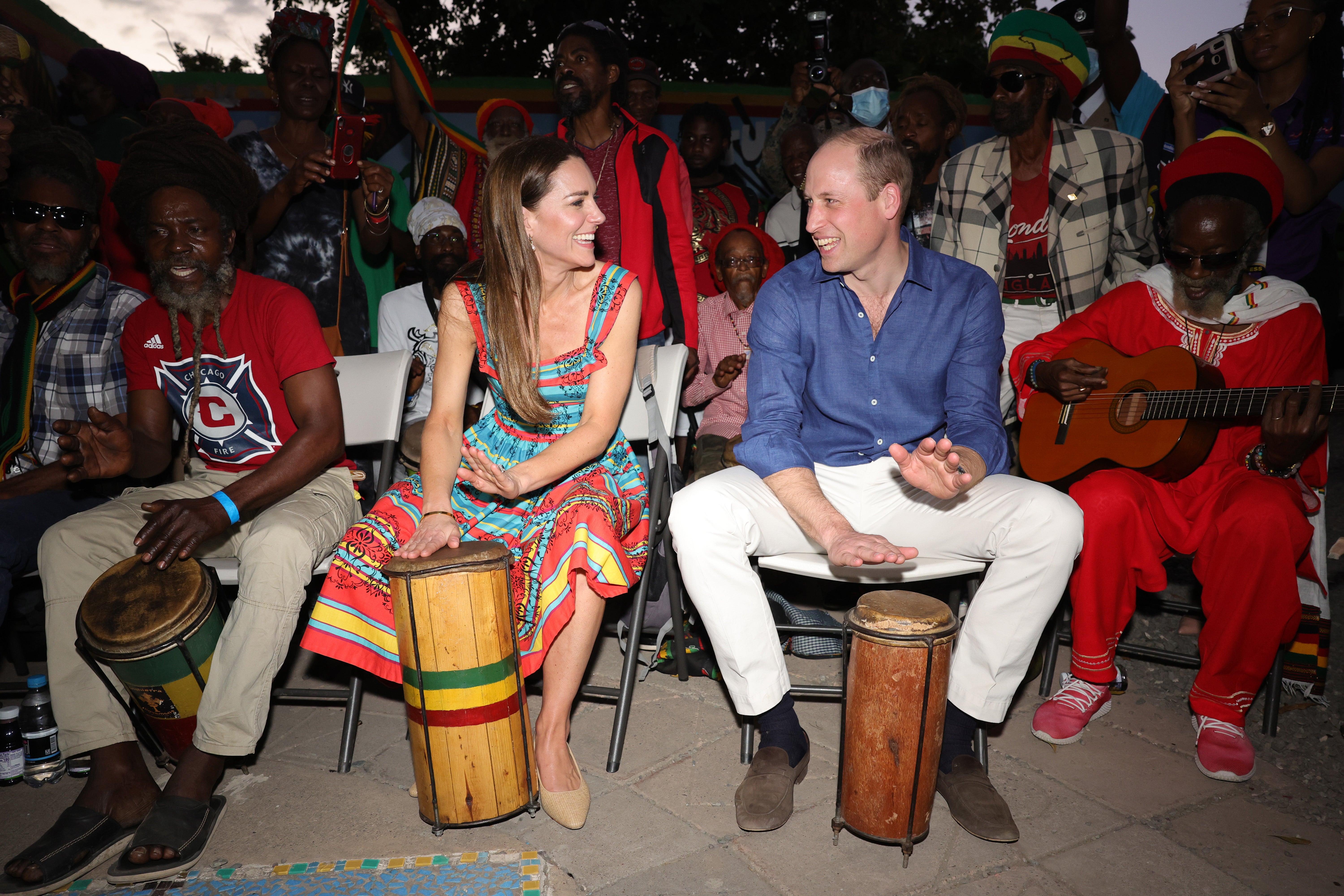 Kate Middleton and Prince William play the drums in Jamaica