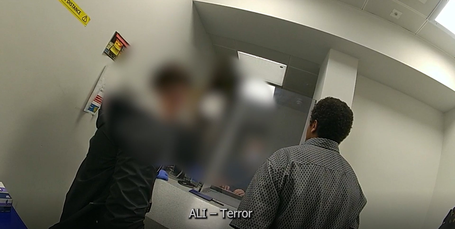 Screengrab taken from body worn video footage showing Ali Harbi Ali being booked into custody when he says the offence is ‘terror’ related