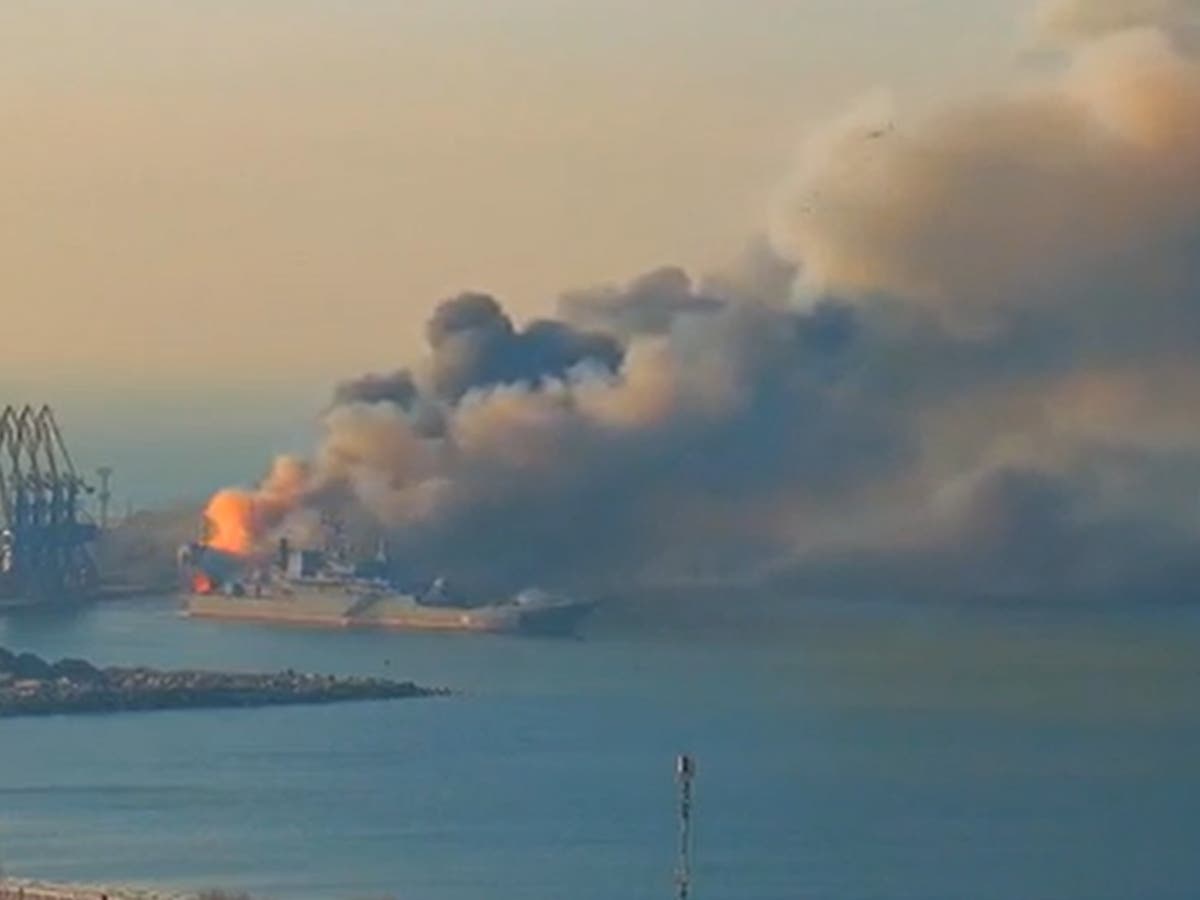 Ukraine says it has destroyed Russian landing ship as fireball rises over port taken by Putin