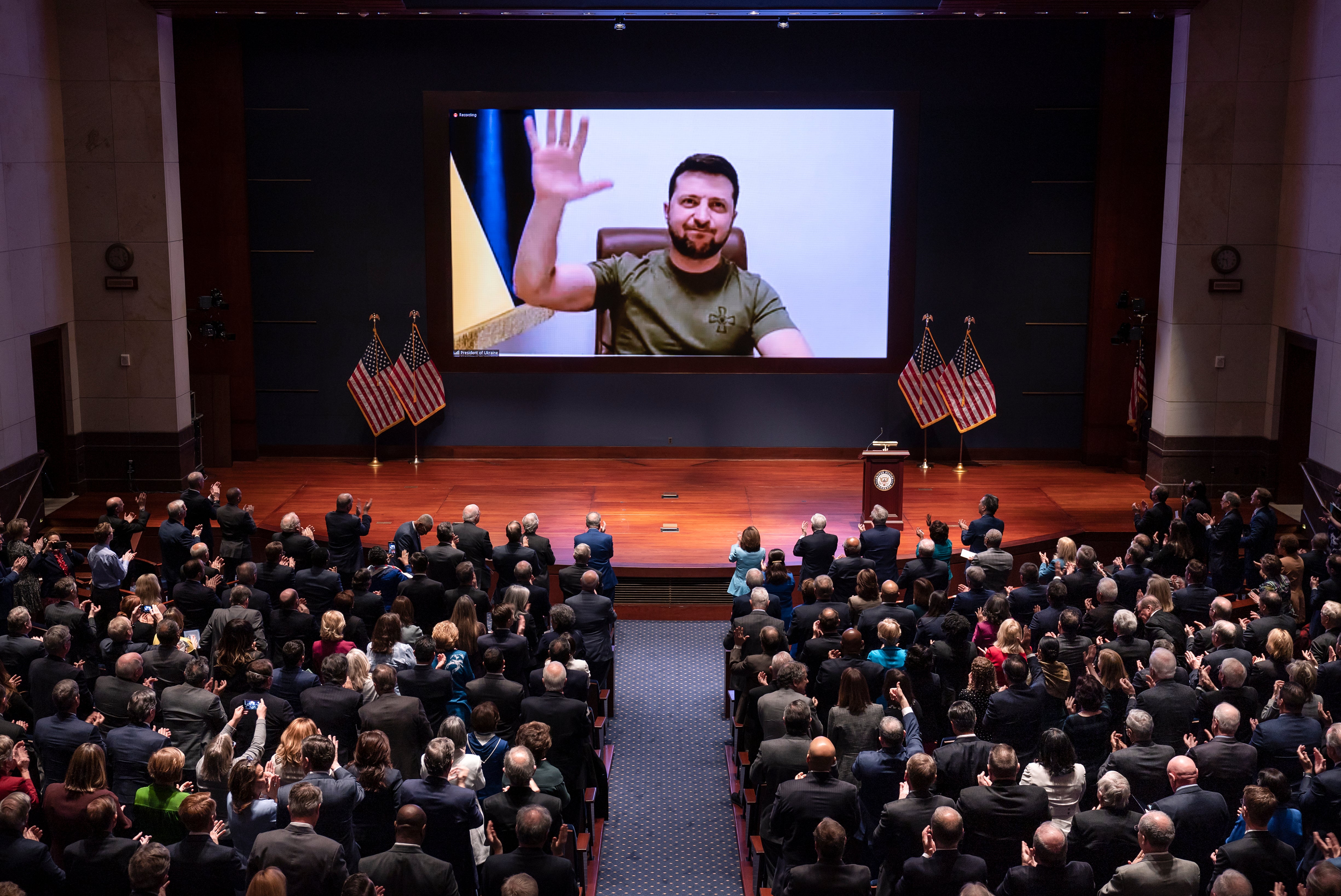 Zelensky speaks to the US Congress by video on March 16, 2022