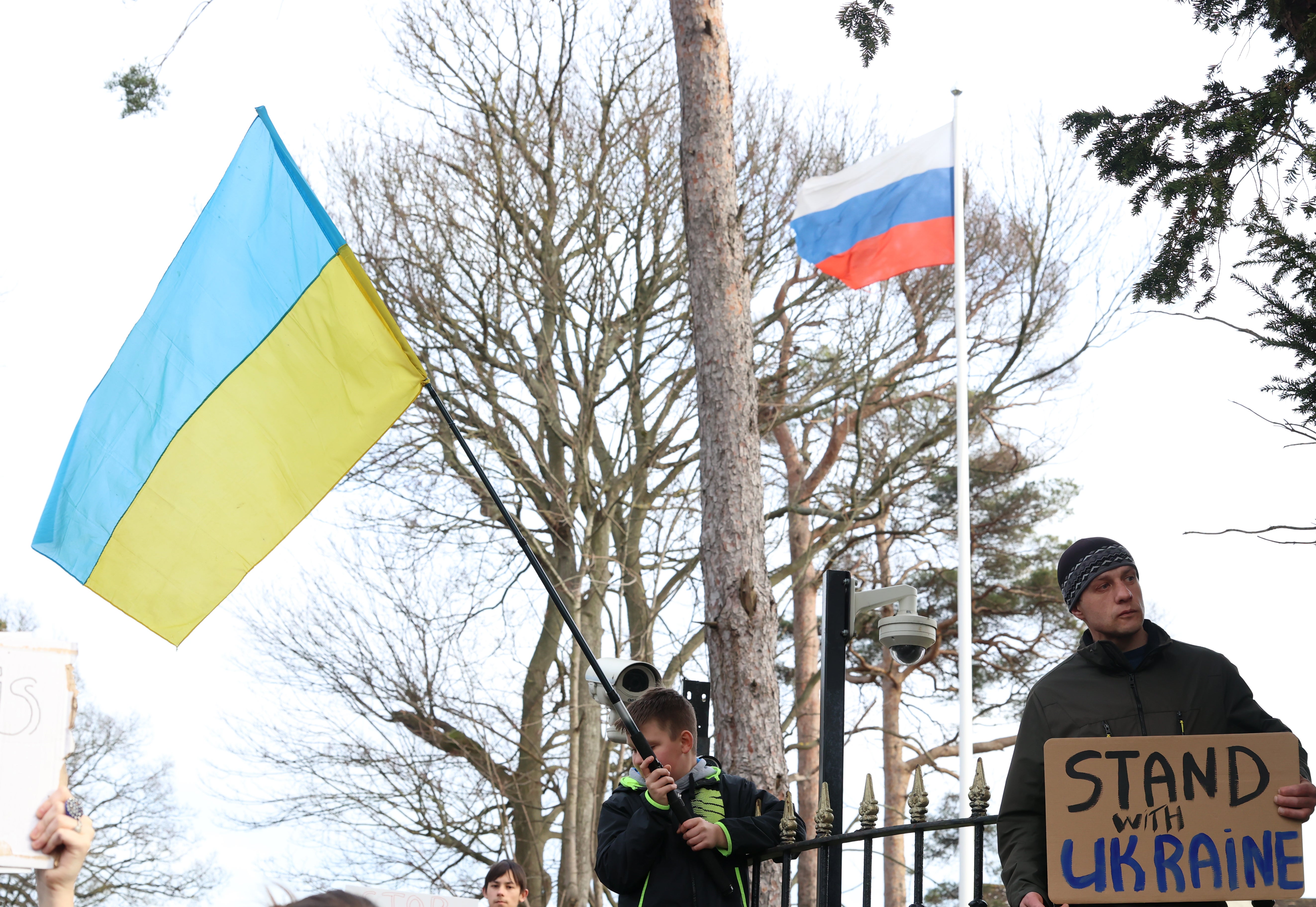 Protesters outside the embassy of the Russian Federation in Dublin (Sam Boal/PA)
