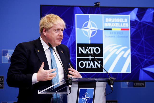 Prime Minister Boris Johnson speaks during a press conference following a special meeting of Nato leaders in Brussels, Belgium (Henry Nicholls/PA)