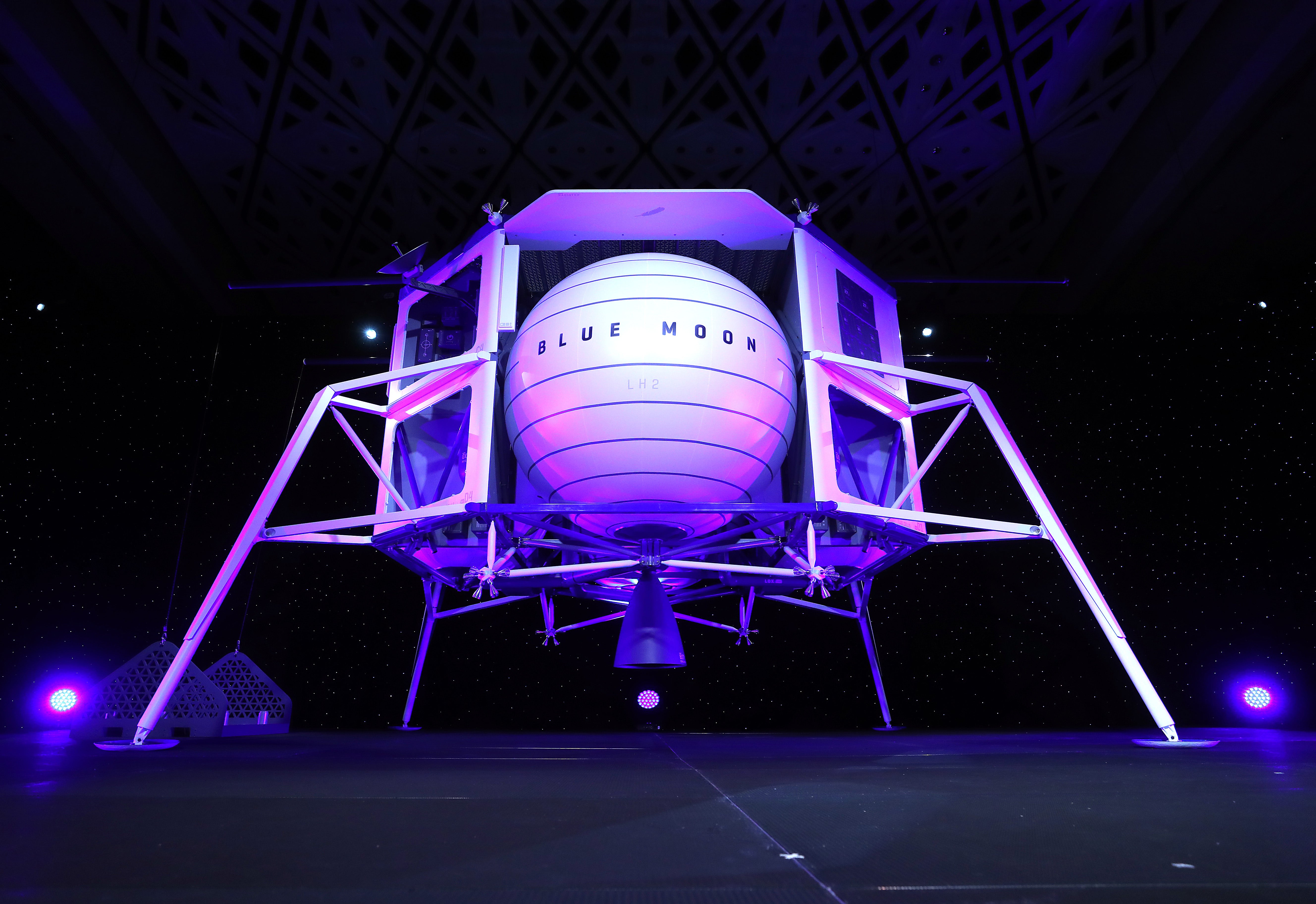 Blue Origin’s Blue Moon lunar lander prototype, which Nasa ultimately declined to select for the Artemis III Moon landing, choosing a spaceX design instead.