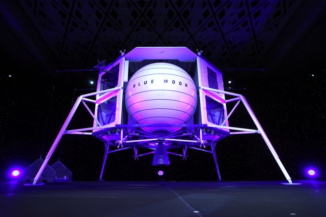 <p>Blue Origin’s Blue Moon lunar lander prototype, which Nasa ultimately declined to select for the Artemis III Moon landing, choosing a spaceX design instead. </p>