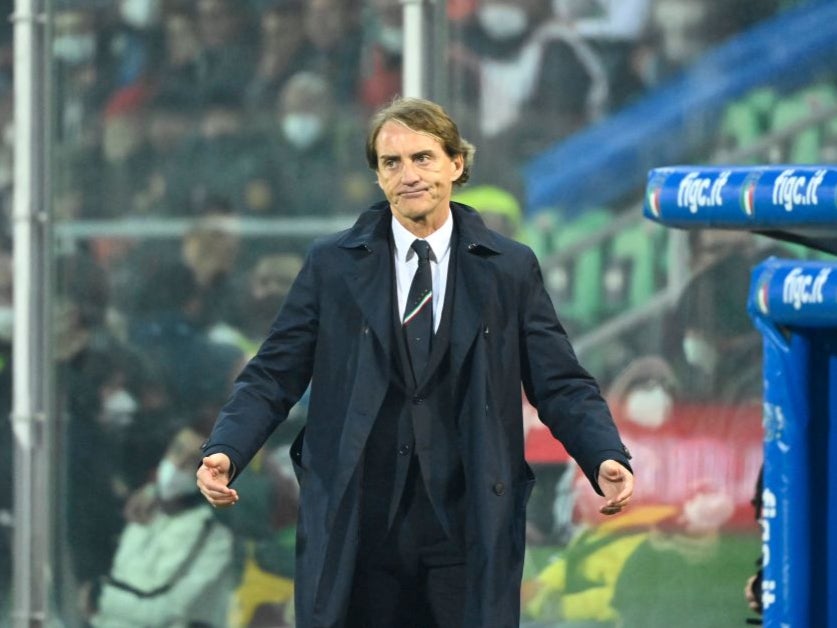 Roberto Mancini reacts during Italy’s defeat