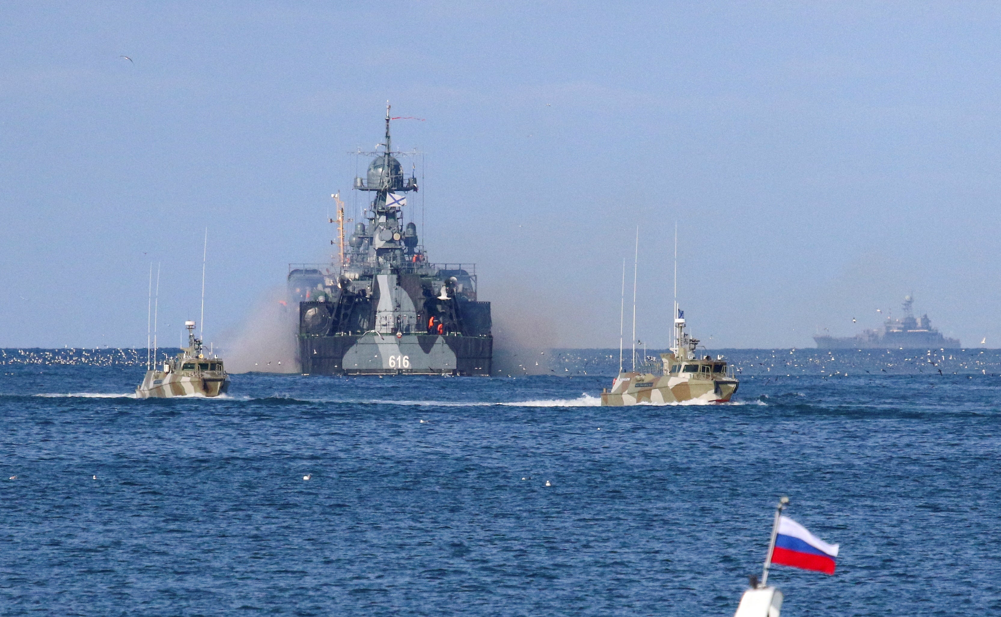 Russian Navy vessels near the Black Sea port of Sevastopol shortly before the invasion was launched