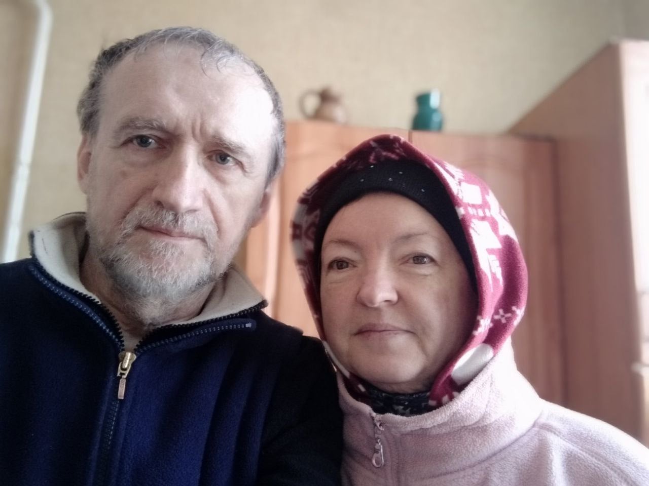 Amid shelling and limited communications, Victor and Valentina Mayevsky managed to send this picture of themselves to their daughter to let her know they were alive (Victor Mayevsky)