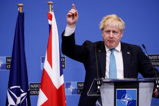 Prime Minister Boris Johnson speaks during a press conference following a special meeting of Nato leaders in Brussels, Belgium. (Henry Nicholls/PA)
