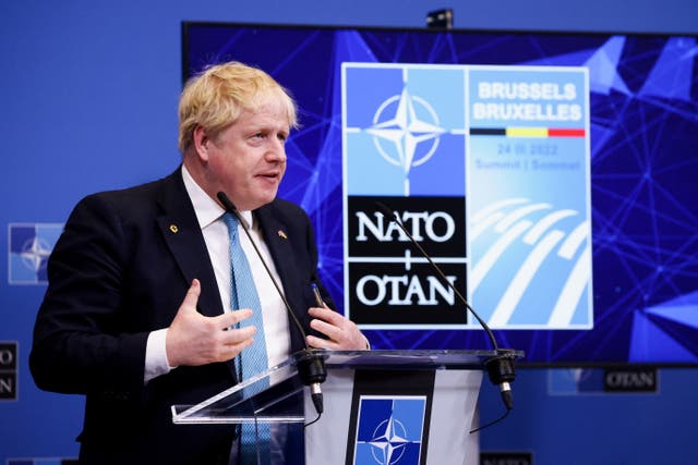 Boris Johnson at Nato headquarters in Brussels (Henry Nicholls/PA)