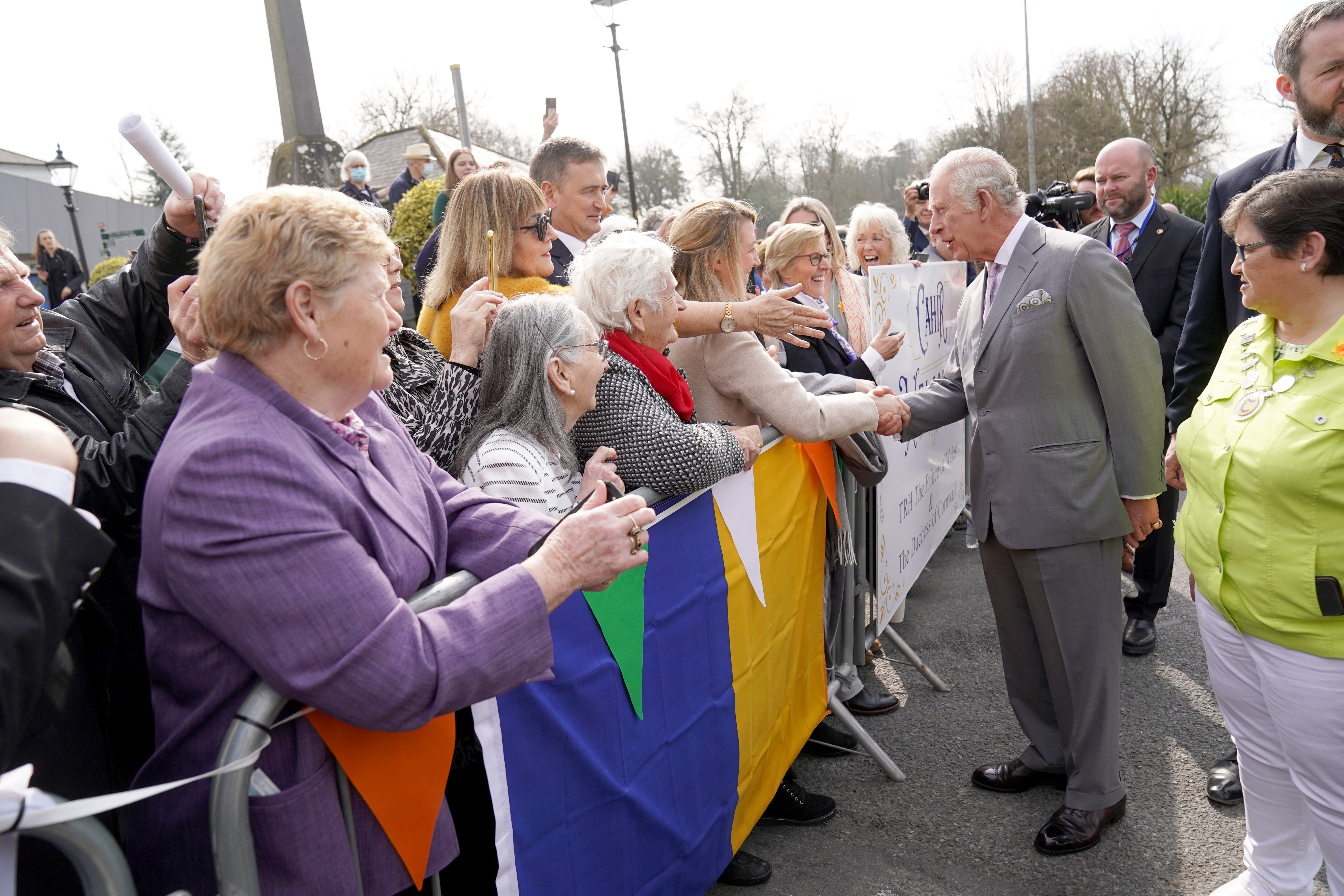 The Prince of Wales meets people during a visit to Cahir Farmers’ Market (Brian Lawless/PA)
