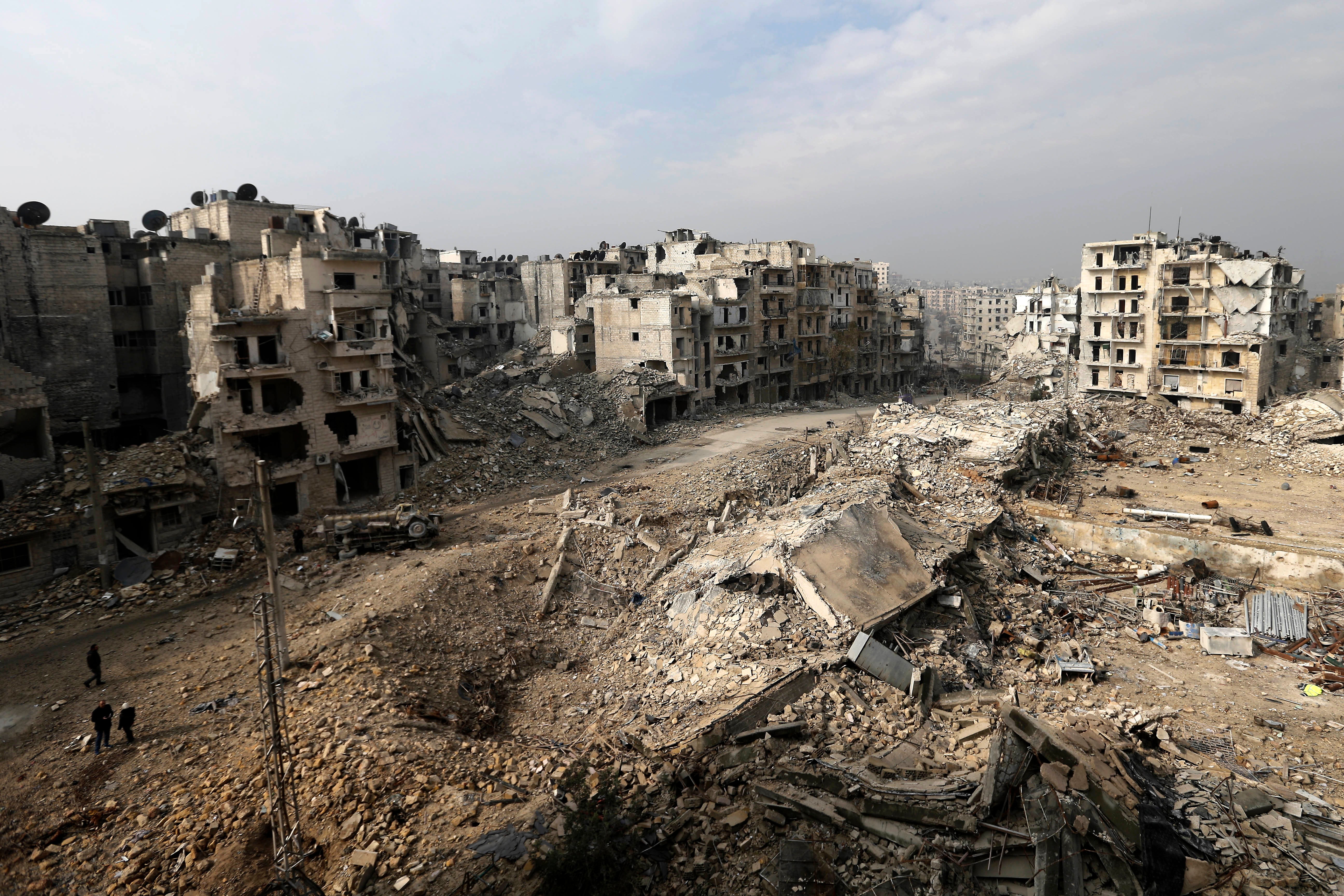 Ruined buildings in the once rebel-held Ansari neighbourhood in eastern Aleppo