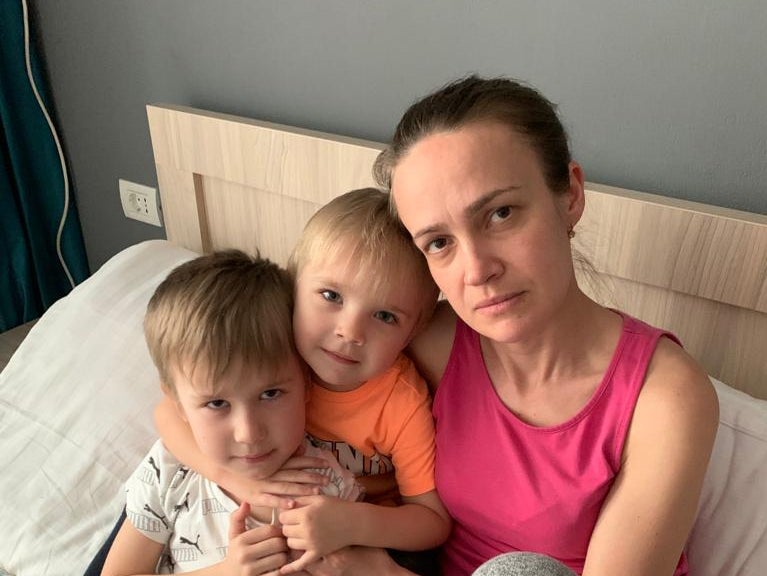 Nataliia Tsvyakh, with her sons, Denys and Mark, said she was struggling mentally after waiting in hotels and hostels in Romania for three weeks despite having family they could live with in Britain