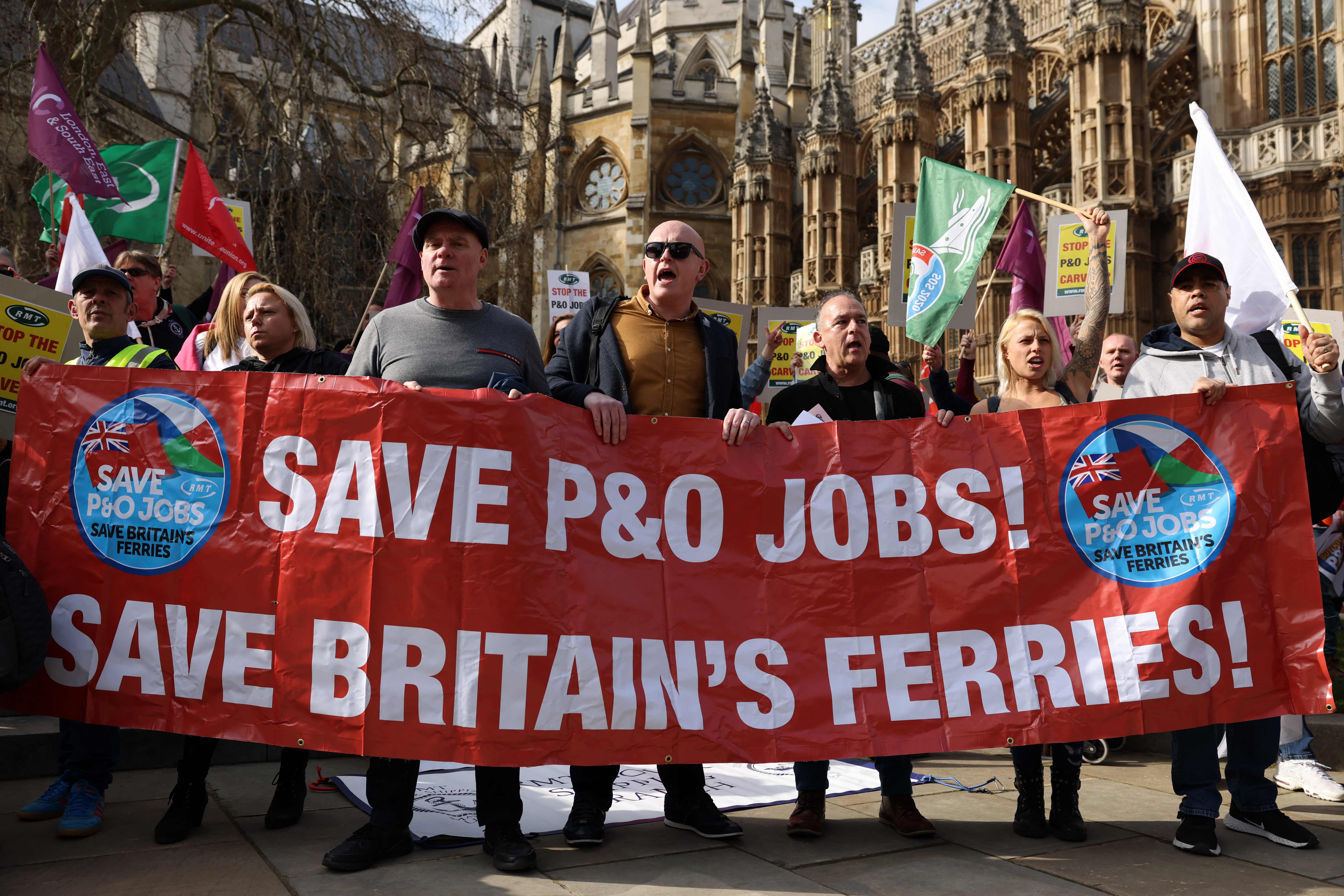 Protesters demonstrated against job cuts at P&O Ferries in March 2022