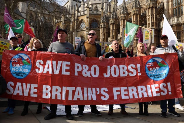 <p>Protesters demonstrated against job cuts at P&O Ferries in March 2022 </p>