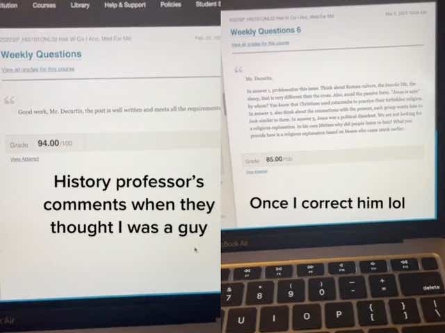 <p>Una estudiante universitaria afirma que el “tono” del profesor de historia cambió tras informarle que era mujer</p>