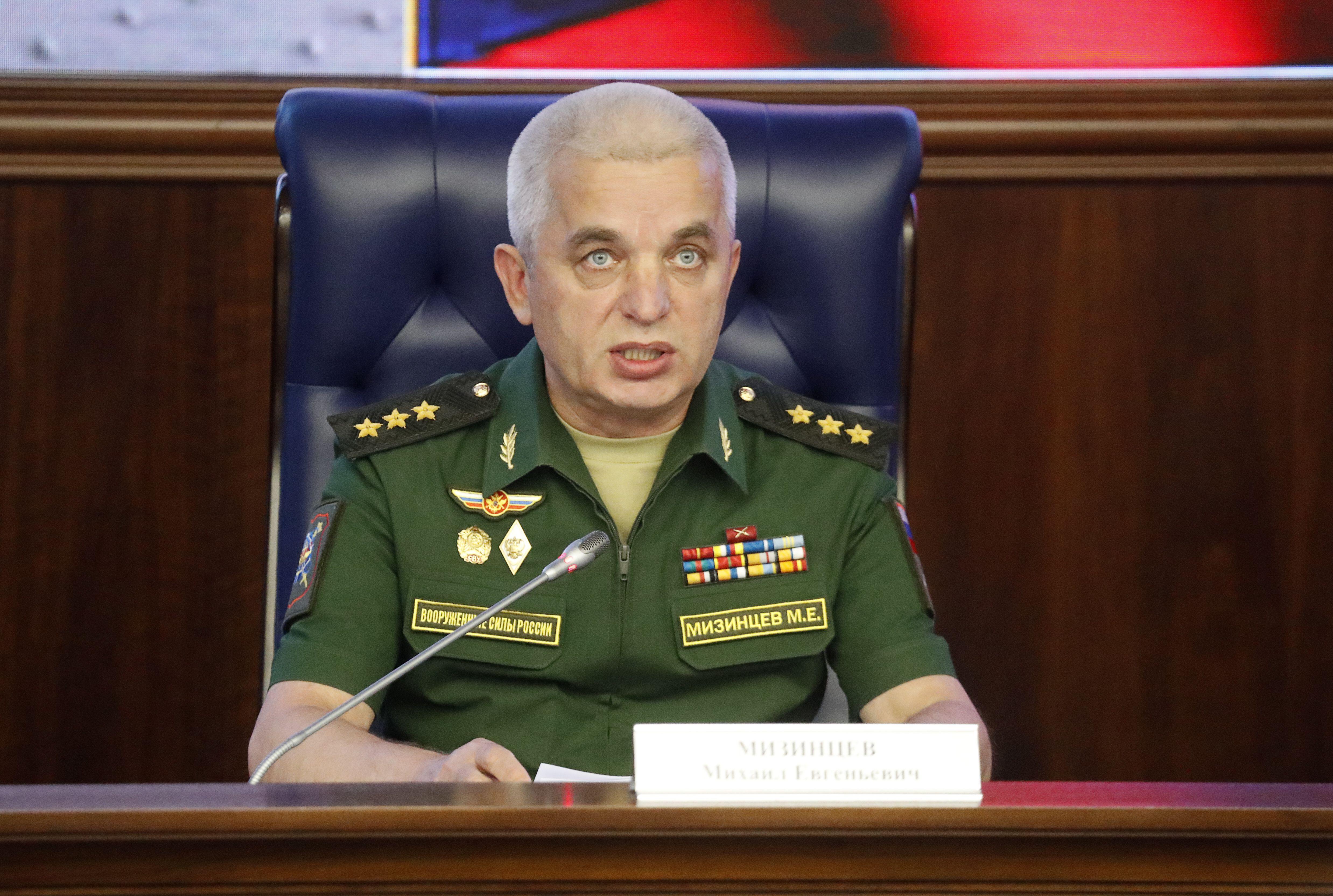Mikhail Mizintsev, Russia’s Colonel General and head of the National Centre for State Defence Control, speaks in Moscow in 2018