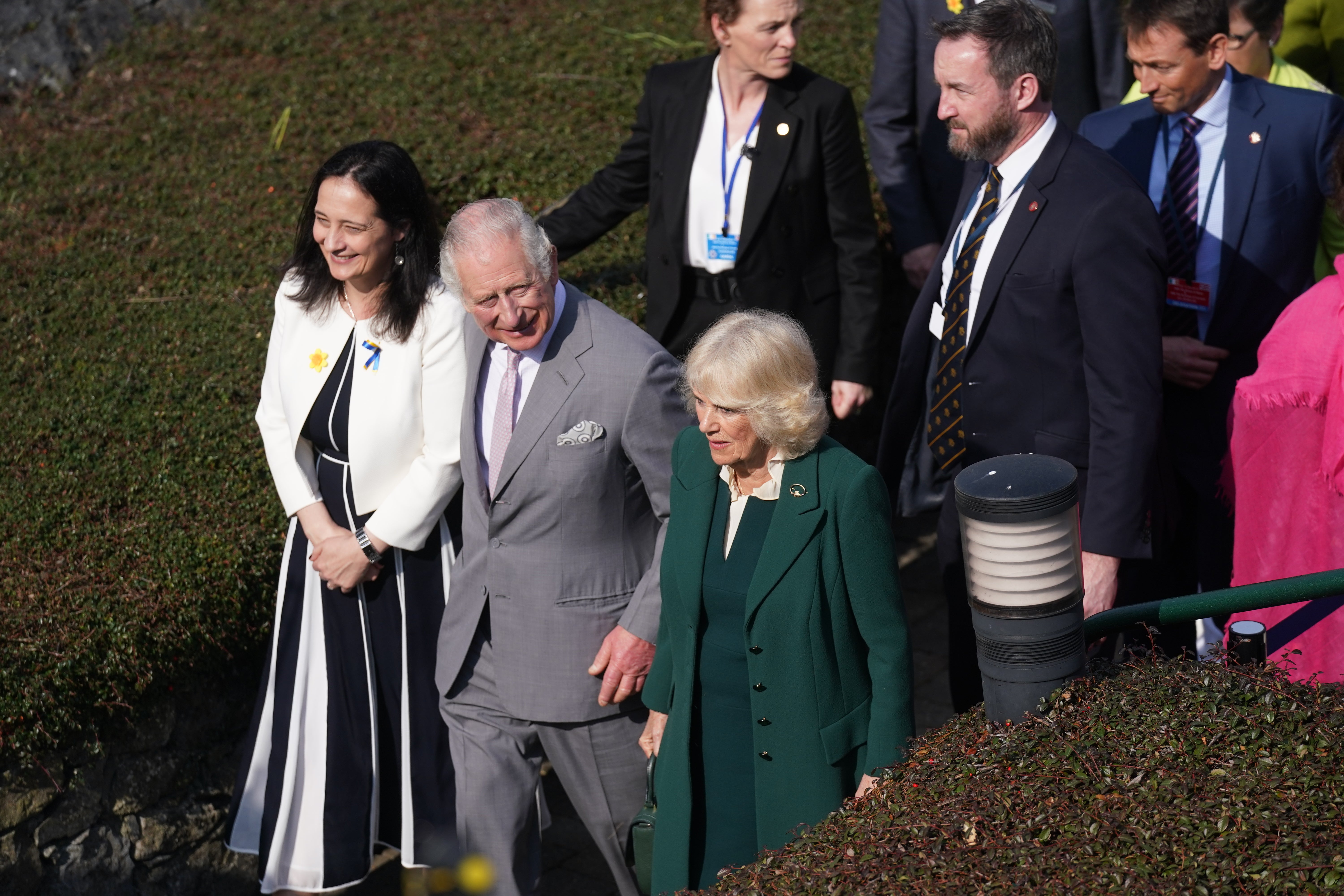 The Prince of Wales and the Duchess of Cornwall with Minister for Tourism, Culture, Arts, Catherine Martin, left (Brian Lawless/PA)