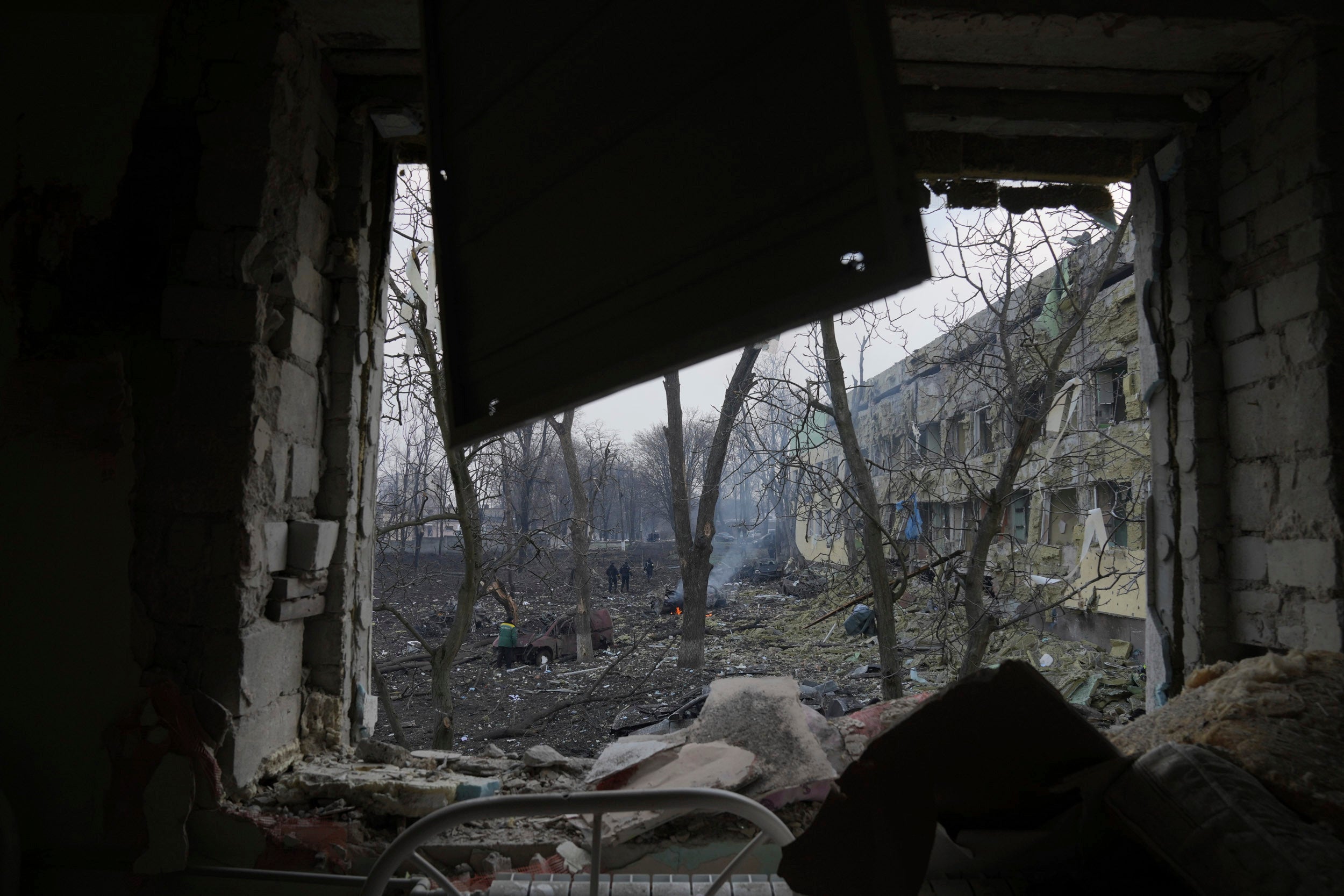 A view onto the yard of a maternity hospital damaged in a shelling attack in Mariupol earlier this month