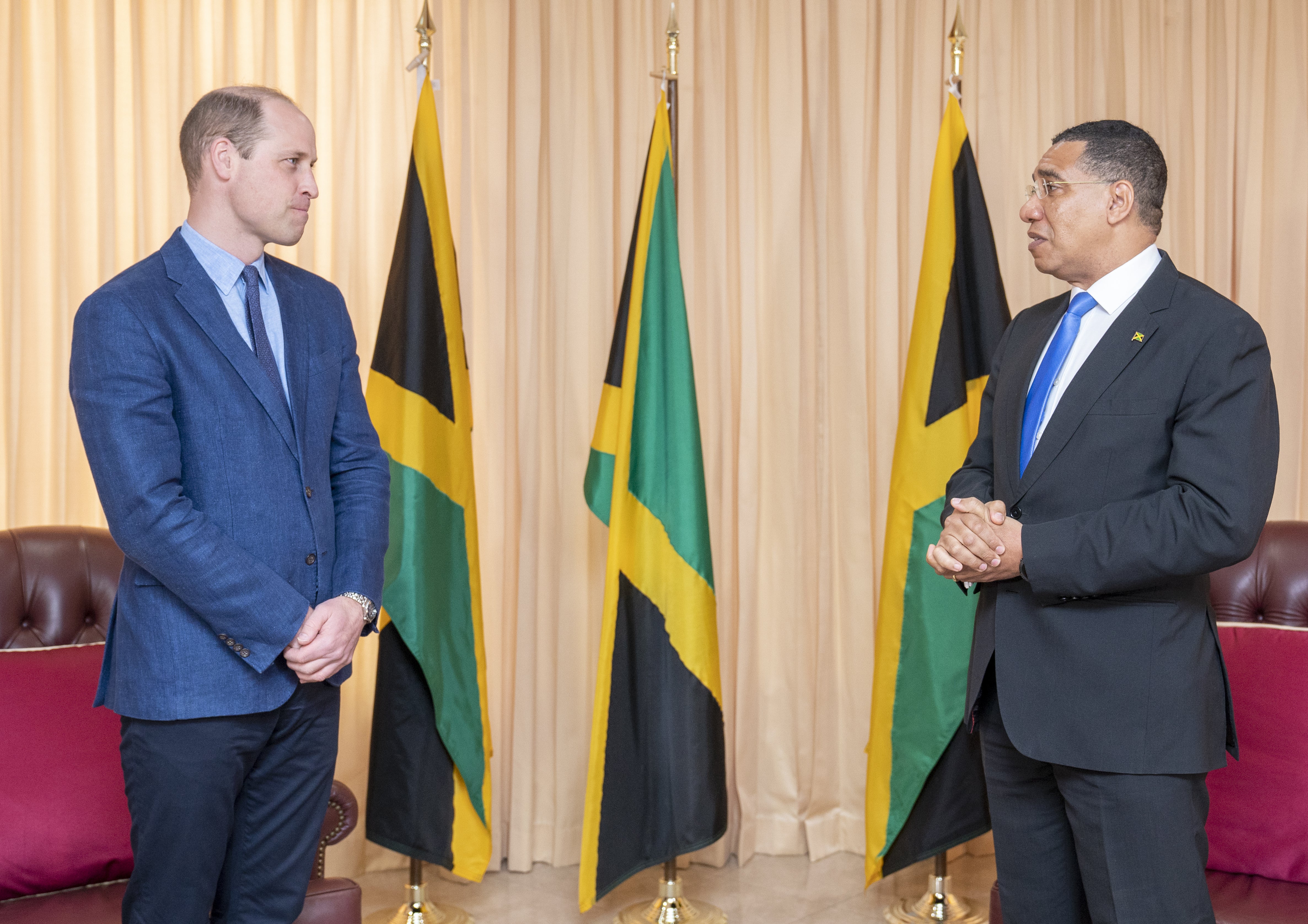 The Duke of Cambridge with Jamaica’s PM Andrew Holness who suggested to the royal his nation may become a republic
