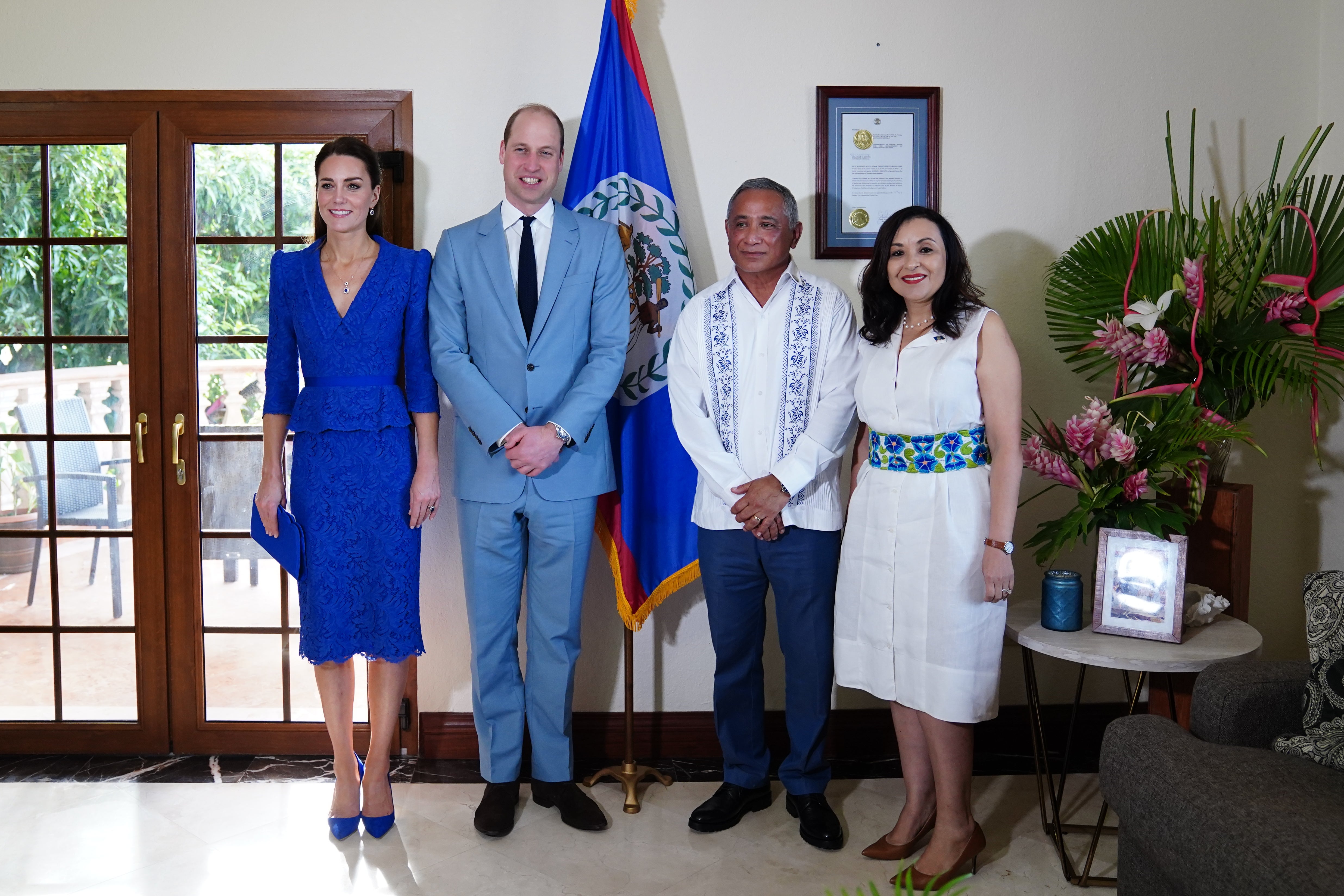 Kate and William meet the prime minister of Belize Johnny Briceno and his wife Rossana Briceno as they begin their tour of the Caribbean