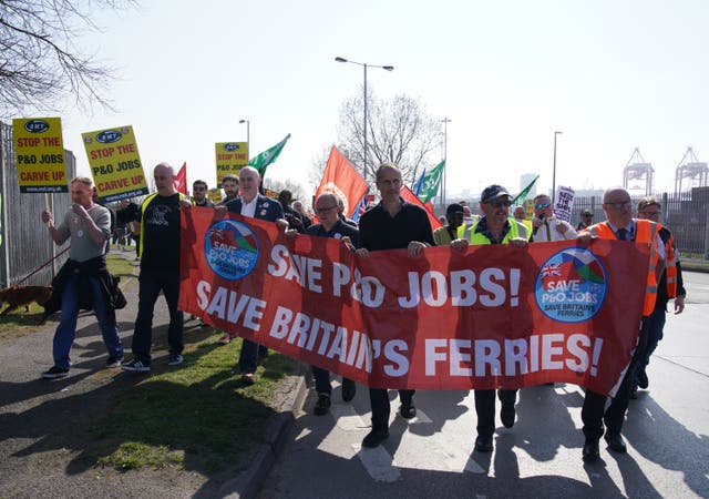 Protests took place at UK ports on Saturday against the sacking of ferry workers (Pete Byrne/PA)