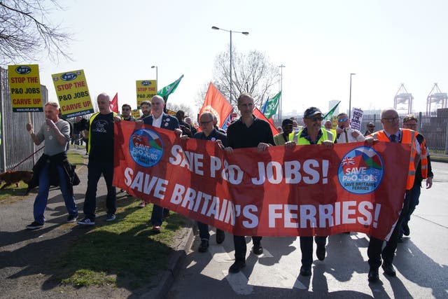 Protests took place at UK ports on Saturday against the sacking of ferry workers (Pete Byrne/PA)