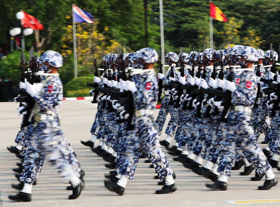 <p>A parade to commemorate the Myanmar’s Armed Forces Day</p>