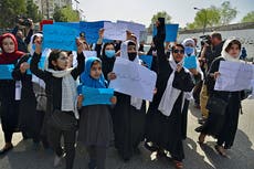 ‘Education is our right’: Dozens of Afghan women protest Taliban’s decision to keep them out of school