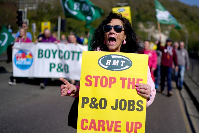 A number of demonstrations against the dismissal of P&O workers organised by the RMT union have taken place across the country (Gareth Fuller/PA)