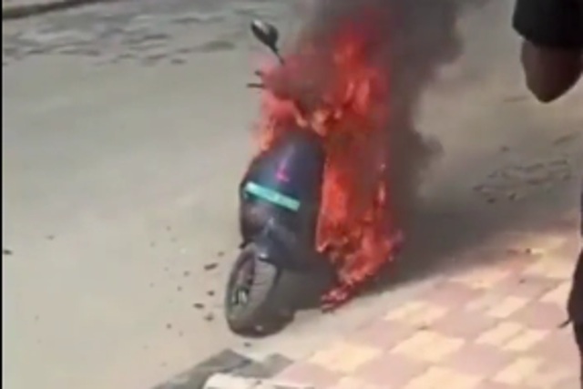 <p>Social media video shows the electric scooter on fire </p>
