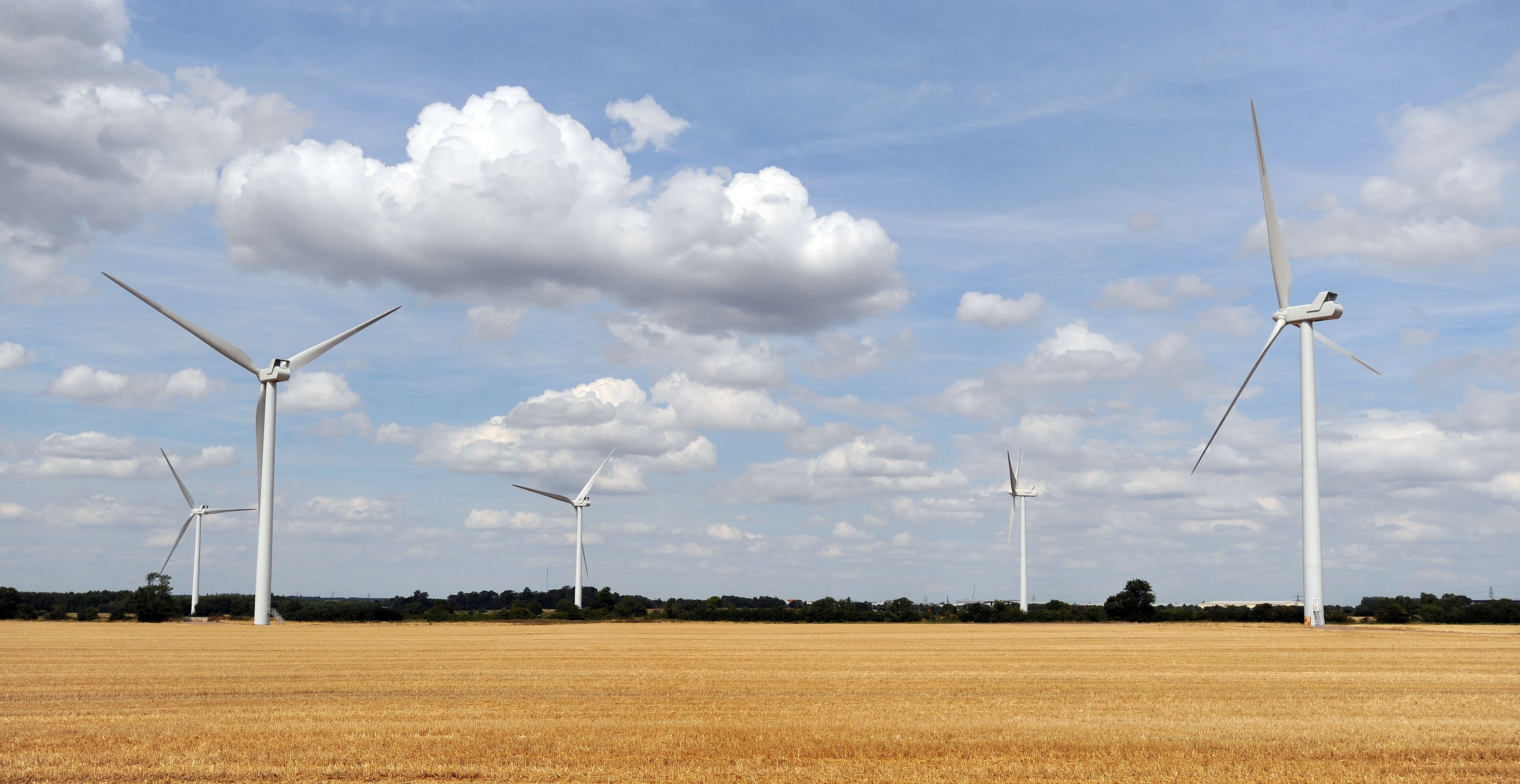 A view of wind turbines on the Langford wind farm in Bedfordshire (PA)