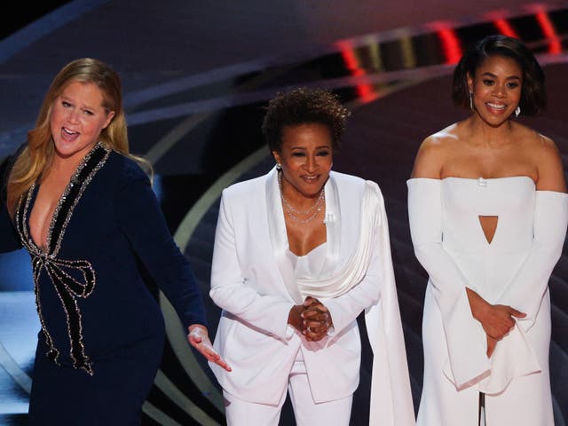 <p>Hosts Regina Hall, Amy Schumer and Wanda Sykes begin the show at the 94th Academy Awards in Hollywood, Los Angeles, California</p>