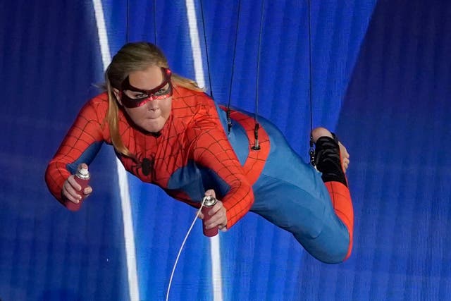<p>Oscars co-host Amy Schumer in costume as Spider-Man during the live ceremony </p>