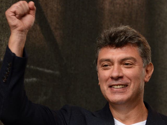 <p>Boris Nemtsov gestures during an anti-Vladimir Putin protest in central in Moscow on 15 September 2012</p>