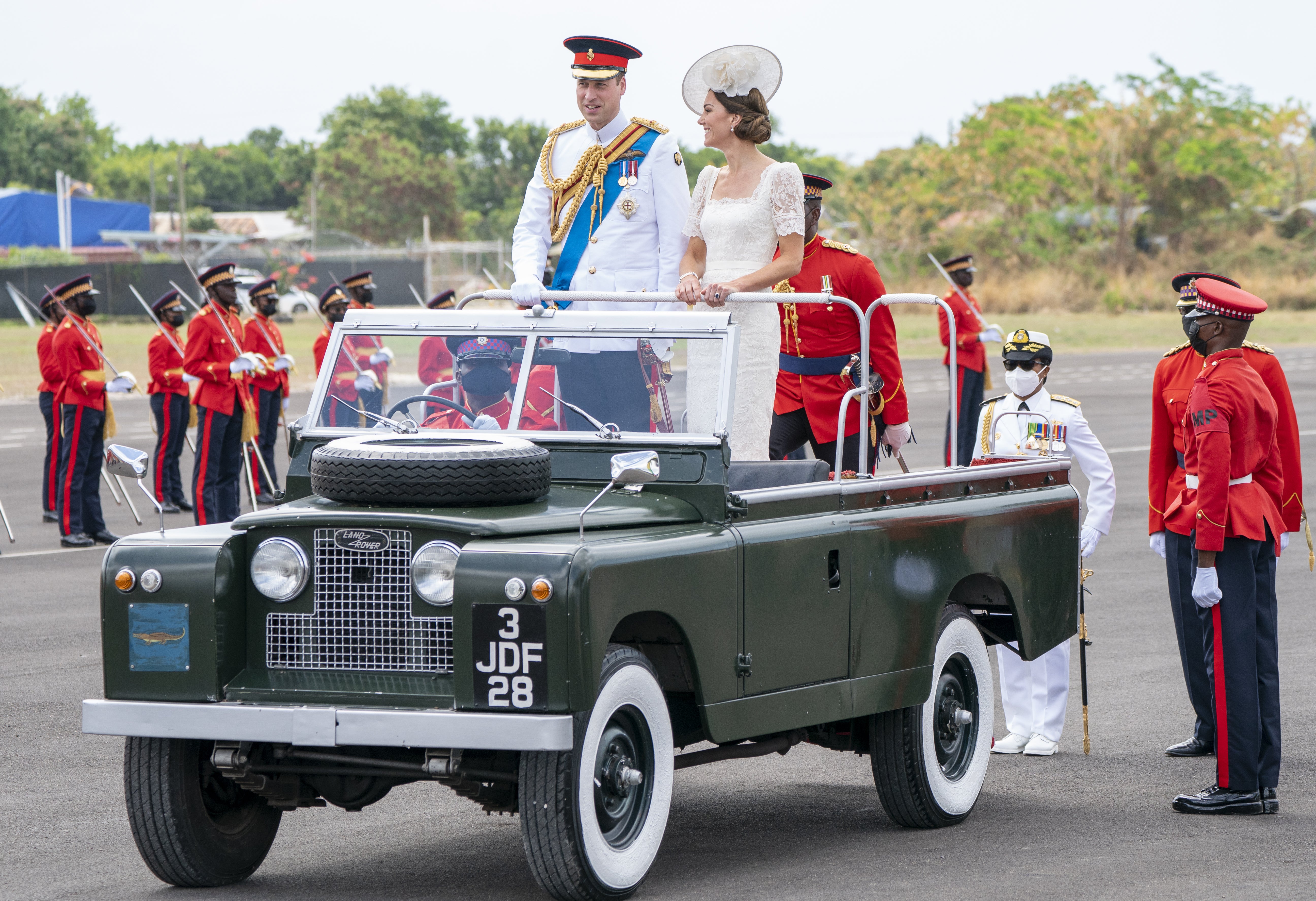 The Duke and Duchess of Cambridge attend the inaugural Commissioning Parade for service personnel from across the Caribbean who have recently completed the Caribbean Military Academy’s Officer Training Programme, in Kingston, Jamaica, on day six of their tour of the Caribbean on behalf of the Queen to mark her Platinum Jubilee. Picture date: Thursday March 24, 2022.