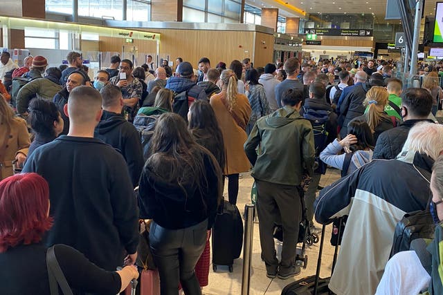 <p>Queues at Dublin Airport yesterday</p>
