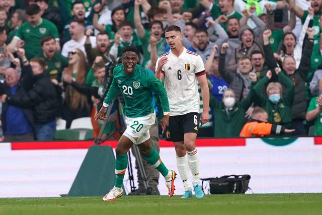Chiedozie Ogbene scored his third Republic of Ireland goal in six appearances against Belgium (Brian Lawless/PA)