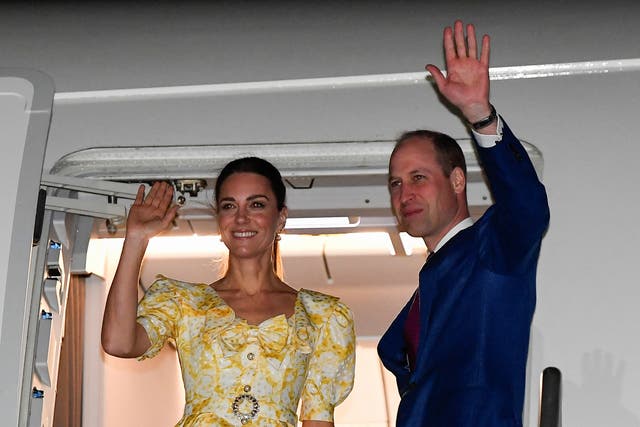 The Duke and Duchess of Cambridge board a plane at Lynden Pindling International Airport Toby Melville(/PA)
