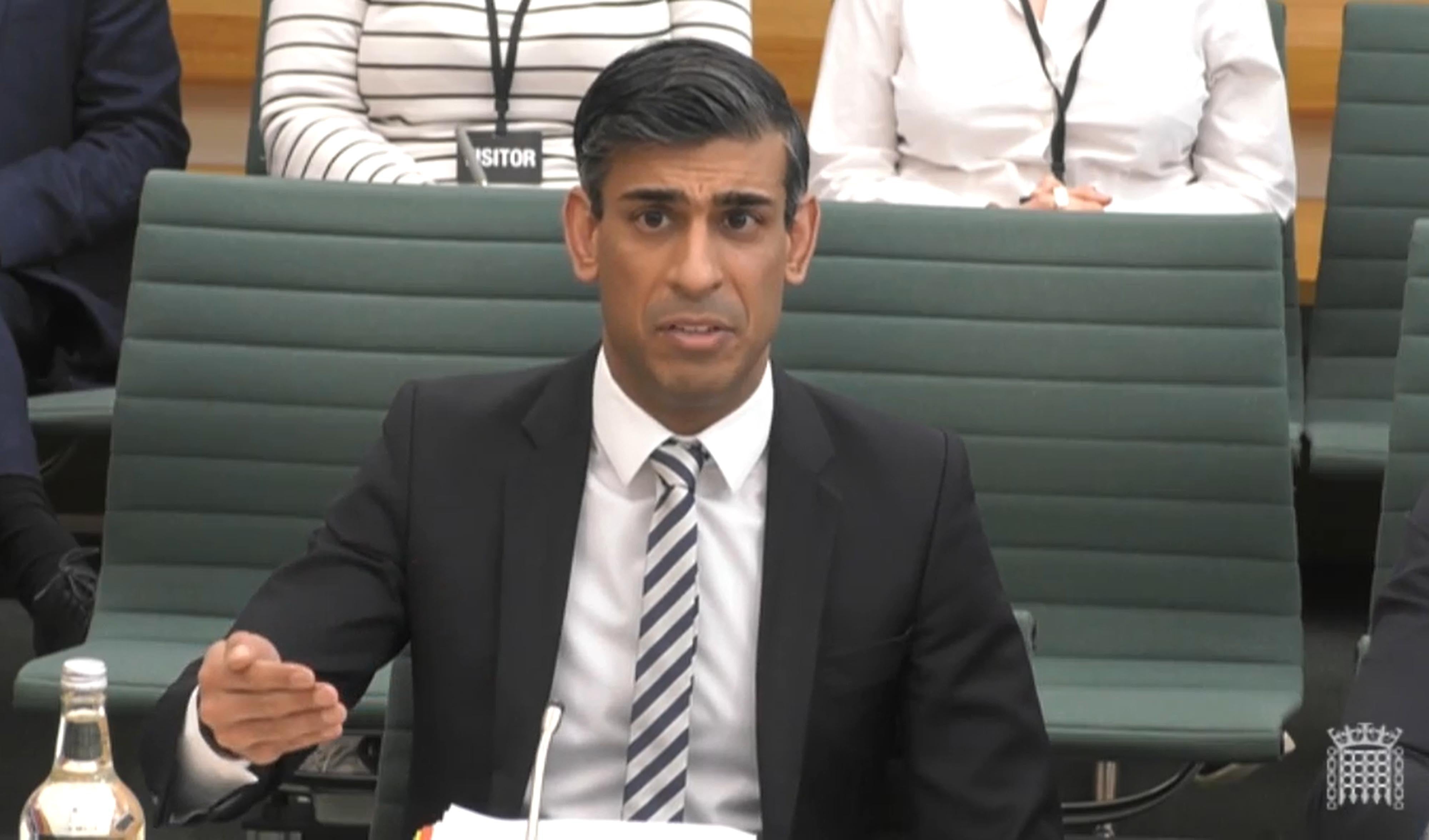 <p>Chancellor Rishi Sunak appearing before the Commons Treasury Committee (House of Commons/PA)</p>