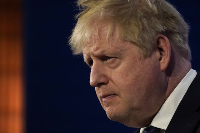 <p>Prime Minister Boris Johnson during a press conference at Downing Street in London (Alberto Pezzali/PA)</p>