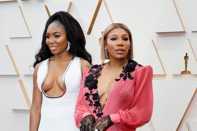<p> Venus (left) and Serena Williams (right) on the red carpet at the 94th Academy Awards on 27 March 2022</p>