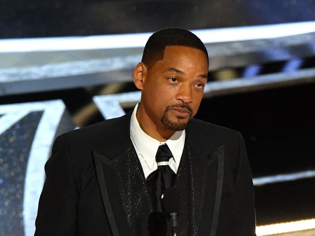 <p>Acting up: Smith during the Oscars</p>