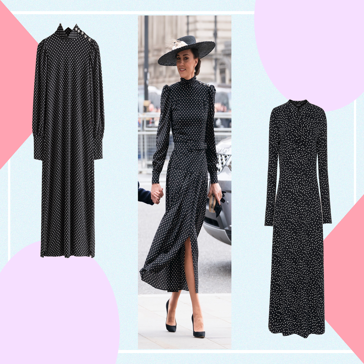 Alessandra Rich Polka-Dot Pleated Midi Dress in Black - Kate Middleton  Dresses - Kate's Closet