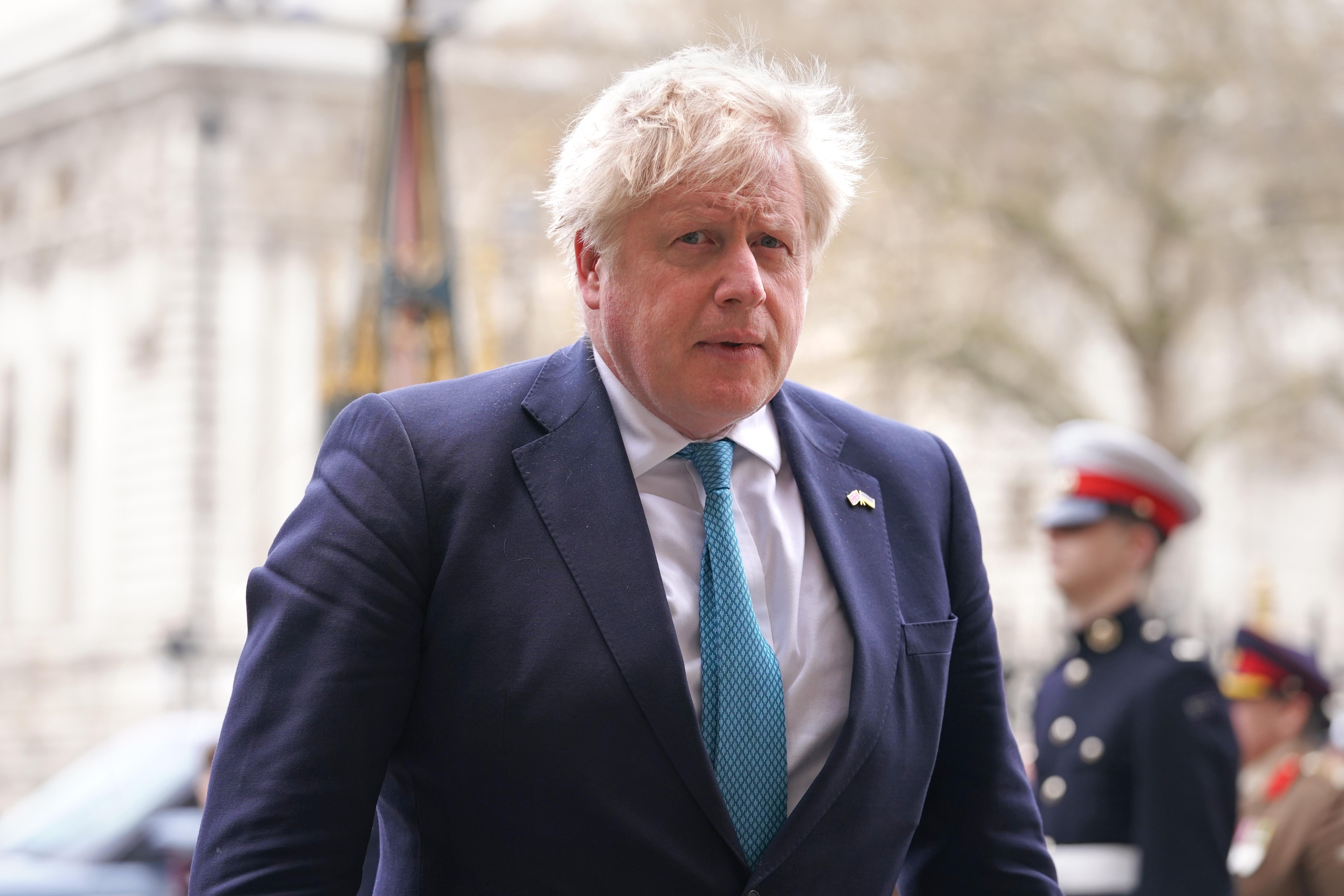 Prime Minister Boris Johnson arriving for a Service of Thanksgiving for the life of the Duke of Edinburgh at Westminster Abbey in London (Kirsty O’Connor/PA)