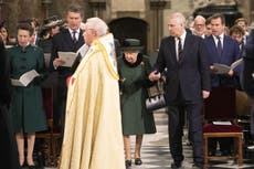 Queen signals support for Andrew as she takes his arm at Philip’s memorial