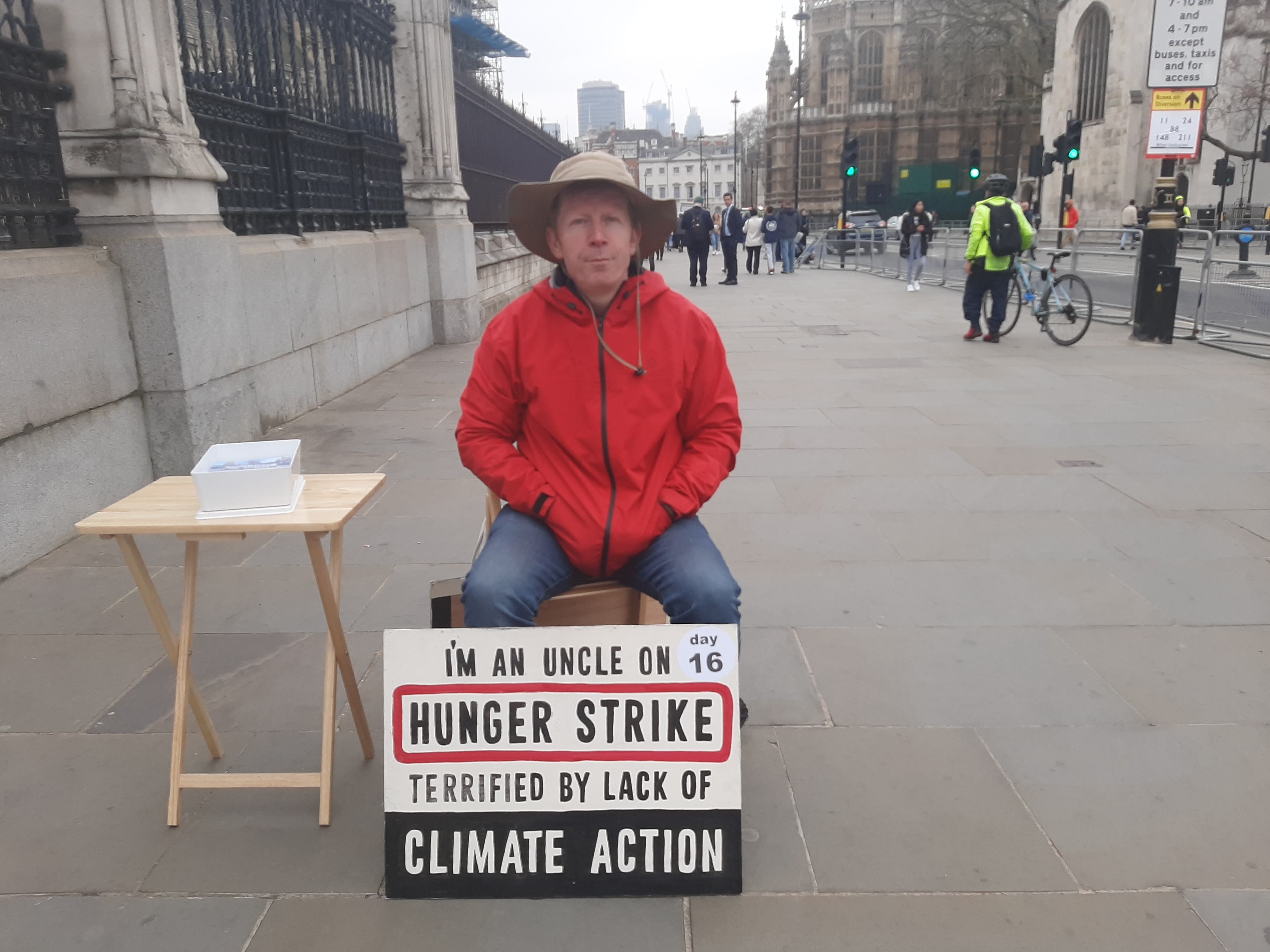 Angus Rose has ended his hunger strike outside the UK parliament after 37 days