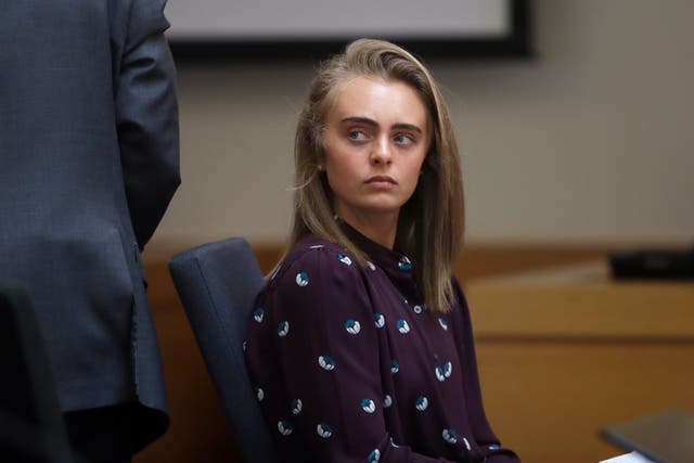 <p>Michelle Carter sits in Taunton District Court in Massachusetts on 8 June 2017 </p>